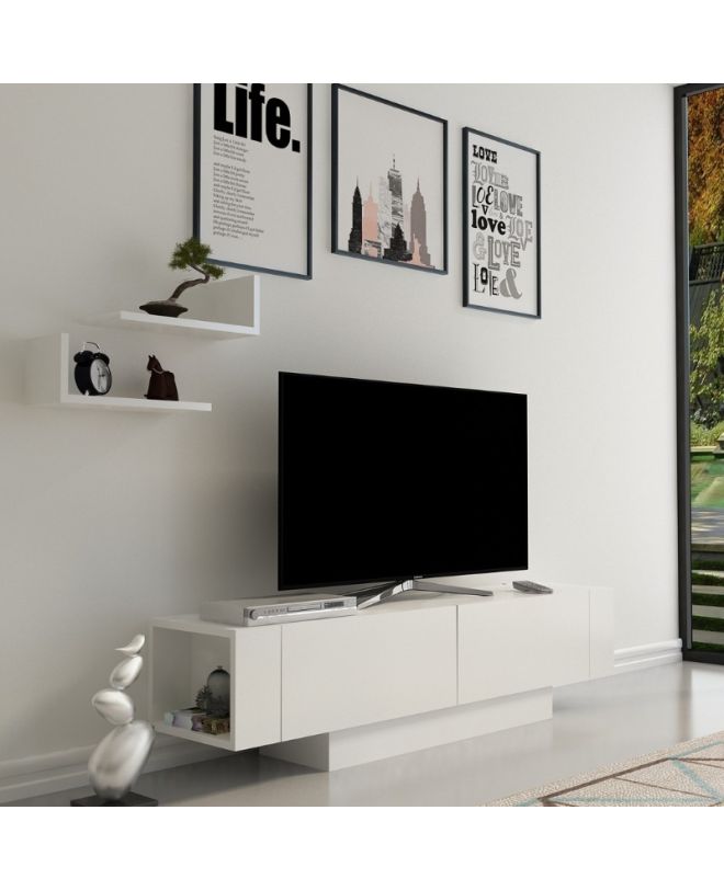 Έπιπλο τηλεόρασης Matera Megapap χρώμα λευκό 150x31,5x41,6εκ.