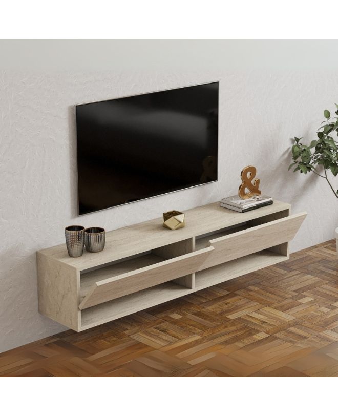Έπιπλο τηλεόρασης επιτοίχιο Arges Megapap χρώμα travertine 140x29,6x30εκ.