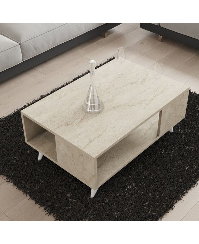 Τραπεζάκι σαλονιού Yuka Megapap χρώμα travertine 90x60x39,5εκ.