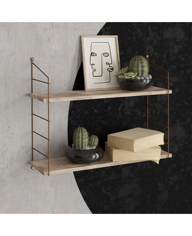 Ραφιέρα τοίχου Armoni Megapap χρώμα sacramento oak - καφέ μέταλλο 72x20x58εκ.