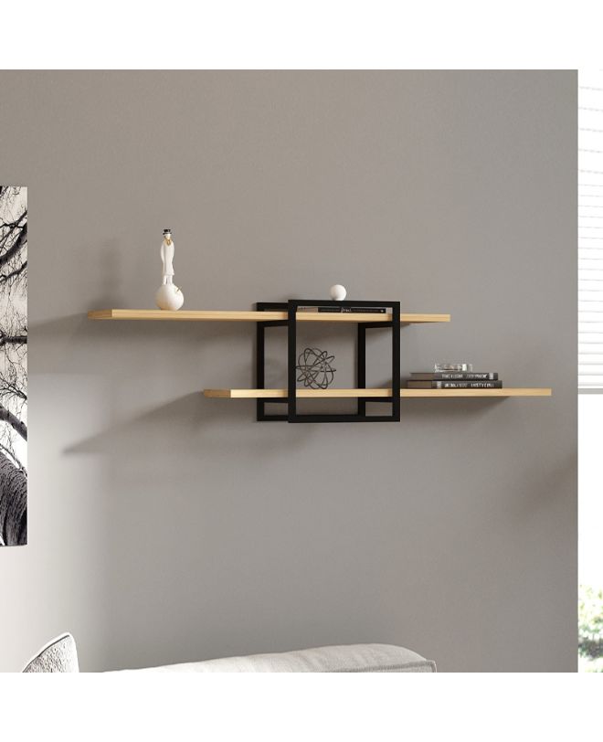 Ραφιέρα τοίχου Mone Megapap χρώμα sapphire oak - μαύρο 120x18x30εκ.