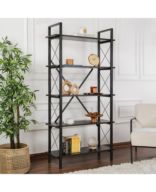 Βιβλιοθήκη Elysian Megapap χρώμα black wood 90x33,5x180εκ.