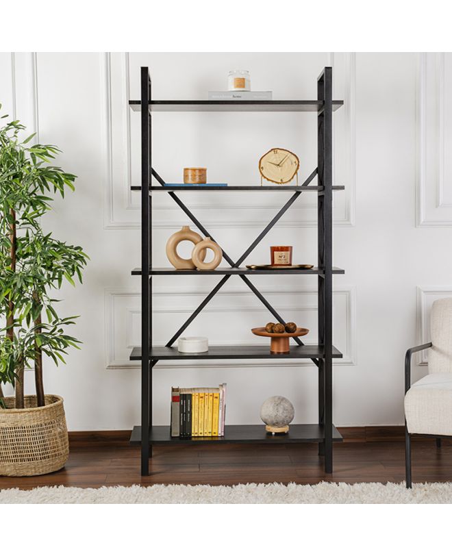 Βιβλιοθήκη Elysian Megapap χρώμα black wood 90x33,5x180εκ.
