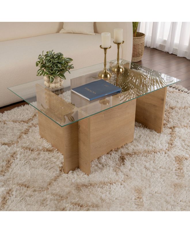 Τραπεζάκι σαλονιού Vetrino Megapap γυάλινο χρώμα honey oak 105x65x40εκ.