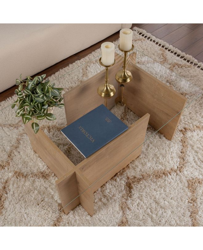 Τραπεζάκι σαλονιού Vetrino Megapap γυάλινο χρώμα honey oak 105x65x40εκ.