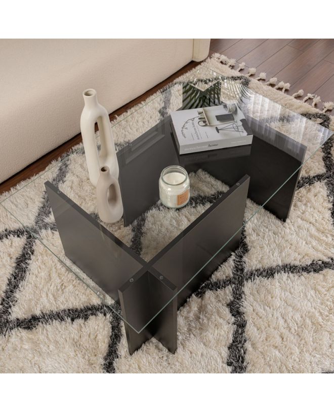Τραπεζάκι σαλονιού Vetrino Megapap γυάλινο χρώμα black wood 105x65x40εκ.