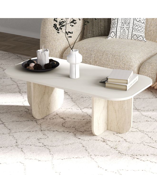 Τραπεζάκι σαλονιού Becaj Megapap χρώμα sandstone - travertine 120x60x41,4εκ.