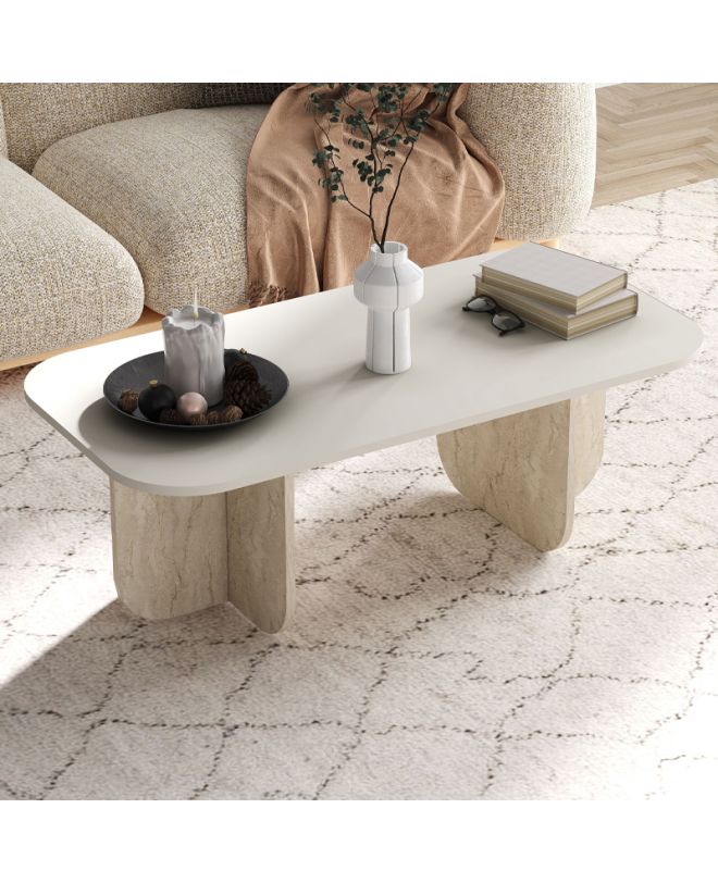 Τραπεζάκι σαλονιού Becaj Megapap χρώμα sandstone - travertine 120x60x41,4εκ.