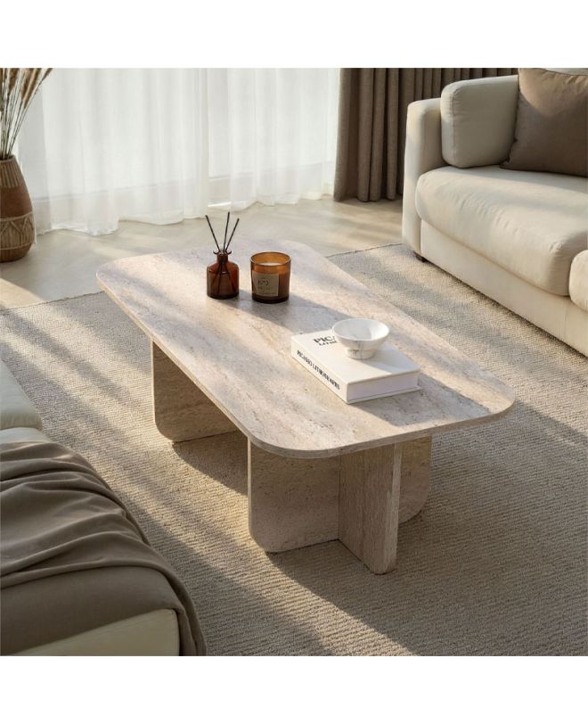 Τραπεζάκι σαλονιού Becaj Megapap χρώμα travertine 120x60x41,4εκ.