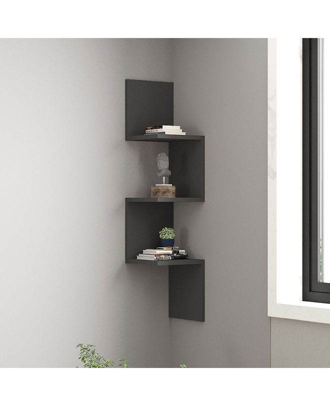 Ραφιέρα τοίχου γωνιακή Zikzak Megapap χρώμα ανθρακί 25x25x105,4εκ.