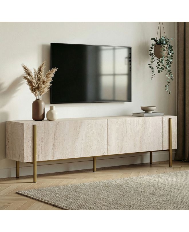 Έπιπλο τηλεόρασης Nexus Megapap χρώμα travertine - χρυσό 180x30x45,5εκ.