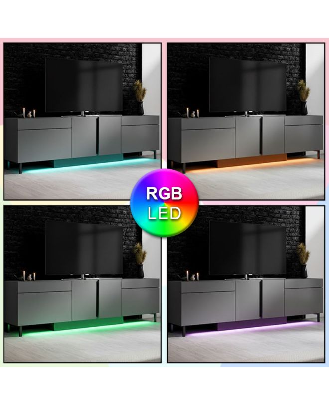 Έπιπλο τηλεόρασης Arlen Megapap με Led Rgb χρώμα ανθρακί 180x32x50εκ.