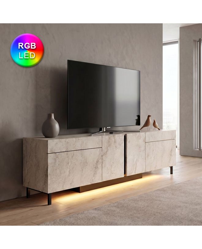 Έπιπλο τηλεόρασης Arlen Megapap με Led Rgb χρώμα travertine 180x32x50εκ.