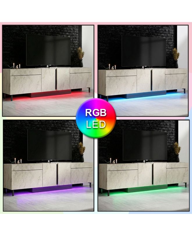 Έπιπλο τηλεόρασης Arlen Megapap με Led Rgb χρώμα travertine 180x32x50εκ.