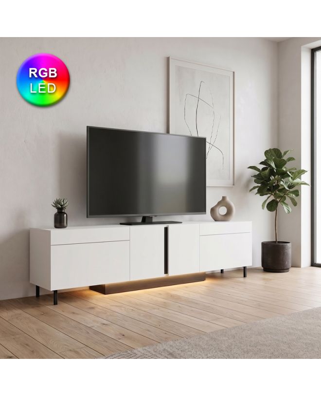 Έπιπλο τηλεόρασης Arlen Megapap με Led Rgb χρώμα λευκό 180x32x50εκ.