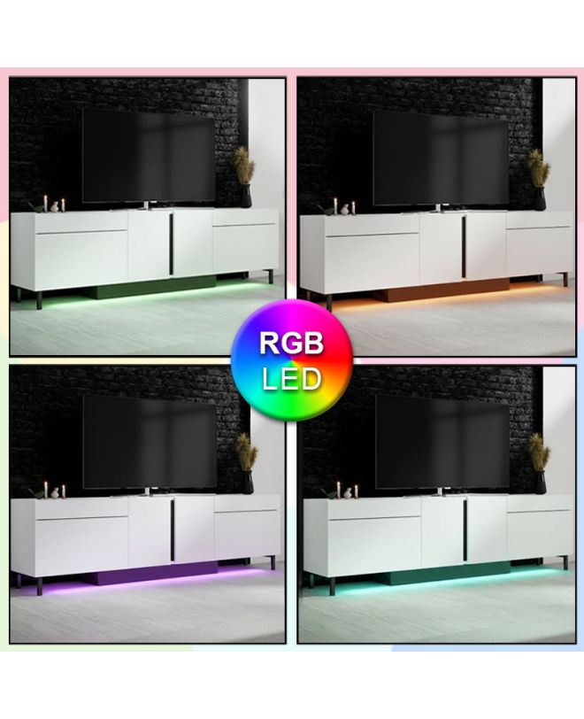 Έπιπλο τηλεόρασης Arlen Megapap με Led Rgb χρώμα λευκό 180x32x50εκ.