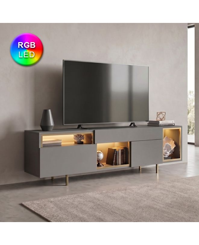 Έπιπλο τηλεόρασης Norm Megapap με Led Rgb χρώμα ανθρακί - χρυσό 180x32x55εκ.