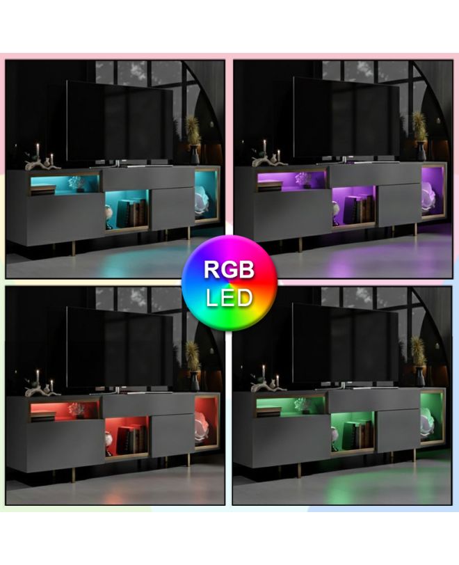 Έπιπλο τηλεόρασης Norm Megapap με Led Rgb χρώμα ανθρακί - χρυσό 180x32x55εκ.