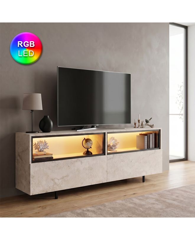 Έπιπλο τηλεόρασης Eco Megapap με Led Rgb χρώμα travertine 180x32x67εκ.