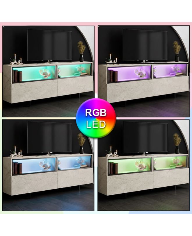 Έπιπλο τηλεόρασης Eco Megapap με Led Rgb χρώμα travertine 180x32x67εκ.