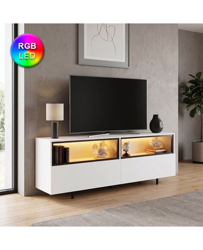 Έπιπλο τηλεόρασης Eco Megapap με Led Rgb χρώμα λευκό 180x32x67εκ.