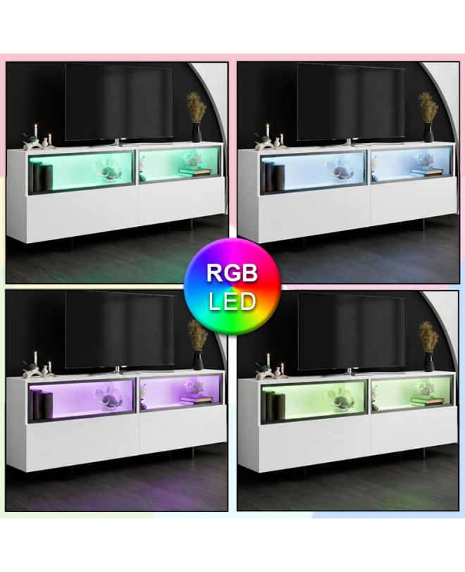 Έπιπλο τηλεόρασης Eco Megapap με Led Rgb χρώμα λευκό 180x32x67εκ.
