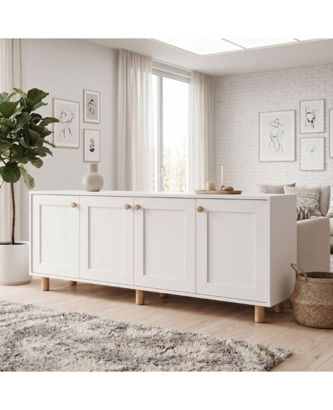 Μπουφές Bohemian Megapap χρώμα λευκό - φυσικό οξιάς 180x40x75εκ.