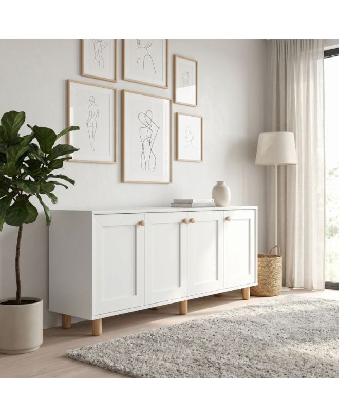 Μπουφές Bohemian Megapap χρώμα λευκό - φυσικό οξιάς 180x40x75εκ.