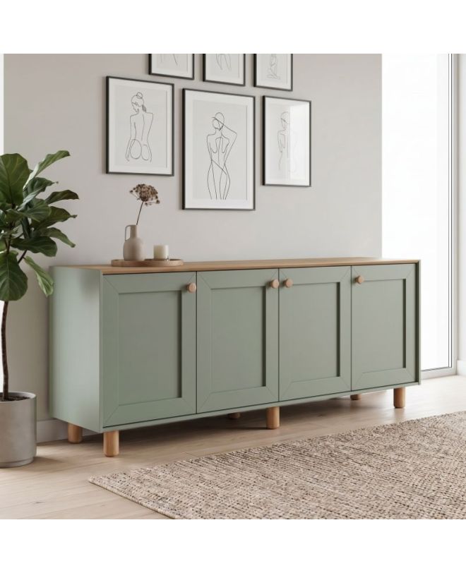Μπουφές Bohemian Megapap χρώμα πράσινο - φυσικό οξιάς 180x40x75εκ.