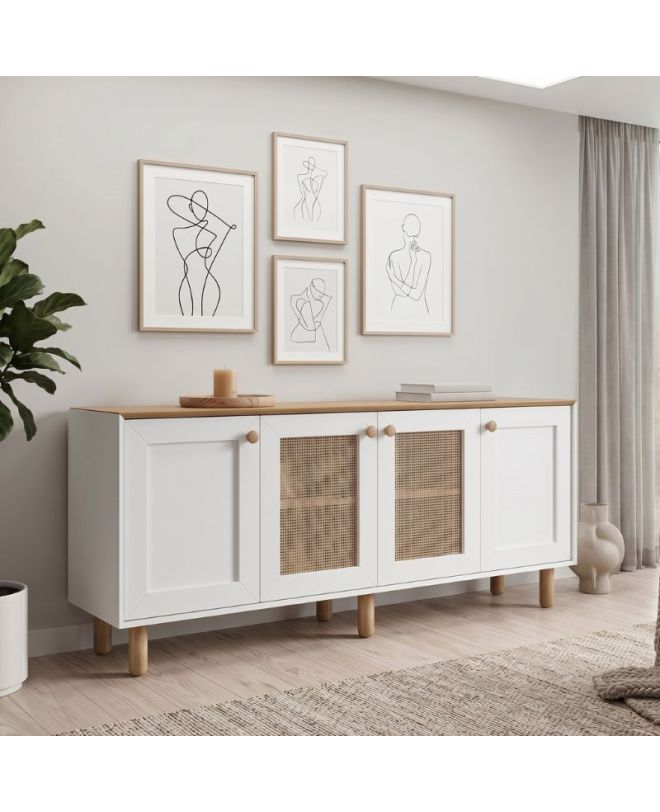 Μπουφές Bohemian Megapap χρώμα λευκό - φυσικό οξιάς 180x40x75εκ.