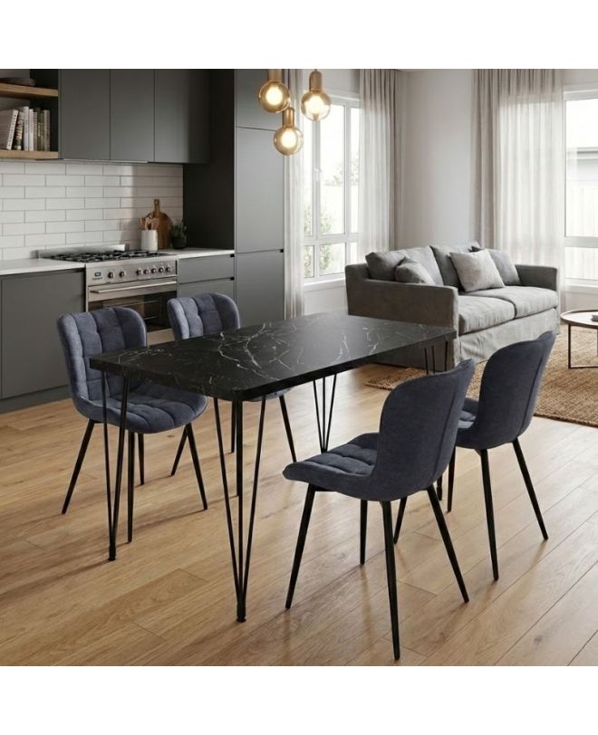 Σετ τραπεζαρία 5τμχ Roger - Chiara Megapap Mdf - ύφασμα χρώμα μαύρο εφέ μαρμάρου - ανθρακί 120x70x75εκ.