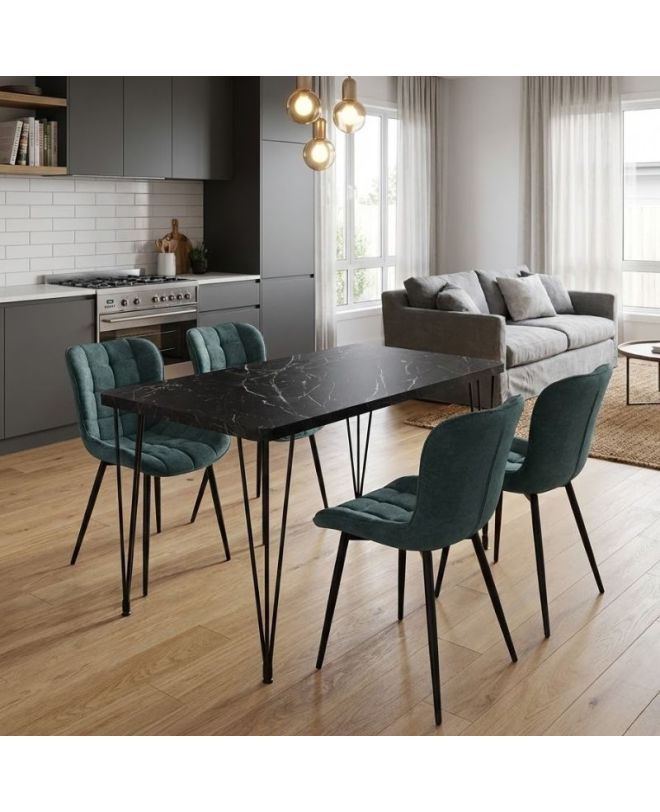 Σετ τραπεζαρία 5τμχ Roger - Chiara Megapap Mdf - ύφασμα χρώμα μαύρο εφέ μαρμάρου - πράσινο 120x70x75εκ.
