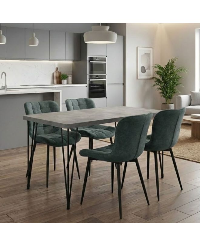 Σετ τραπεζαρία 5τμχ Roger - Chiara Megapap Mdf - ύφασμα χρώμα σκούρο γκρι σκυροδέματος - πράσινο 120x70x75εκ.