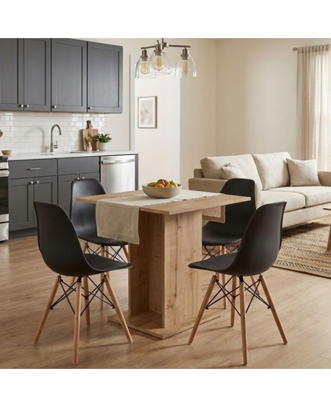 Σετ τραπεζαρία 5τμχ Allos - Nova Megapap χρώμα sapphire oak - μαύρο 75x75x77εκ.