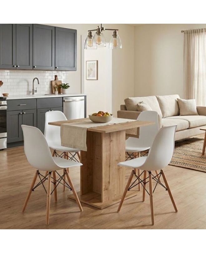 Σετ τραπεζαρία 5τμχ Allos - Nova Megapap χρώμα sapphire oak - λευκό 75x75x77εκ.