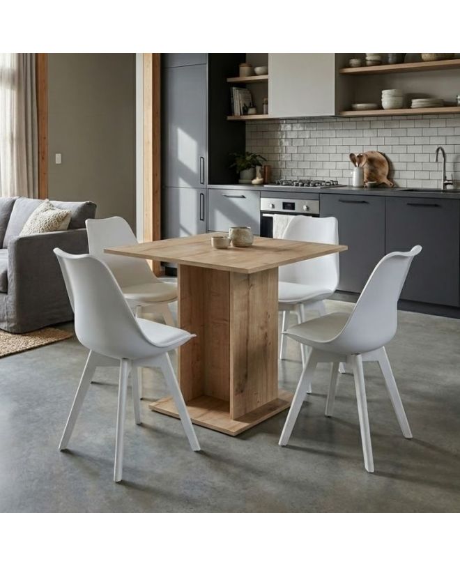 Σετ τραπεζαρία 5τμχ Allos - Viva Megapap χρώμα sapphire oak - λευκό 75x75x77εκ.