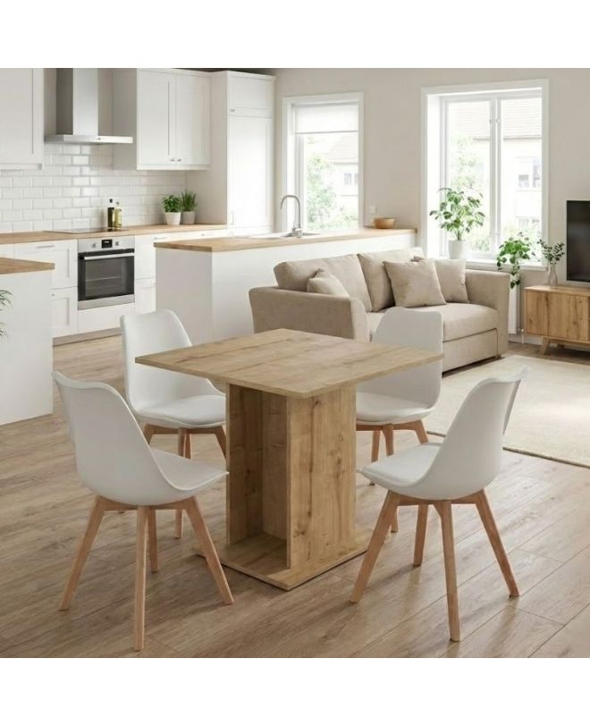 Σετ τραπεζαρία 5τμχ Allos - Viva Megapap χρώμα sapphire oak - λευκό/φυσικό πόδι 75x75x77εκ.