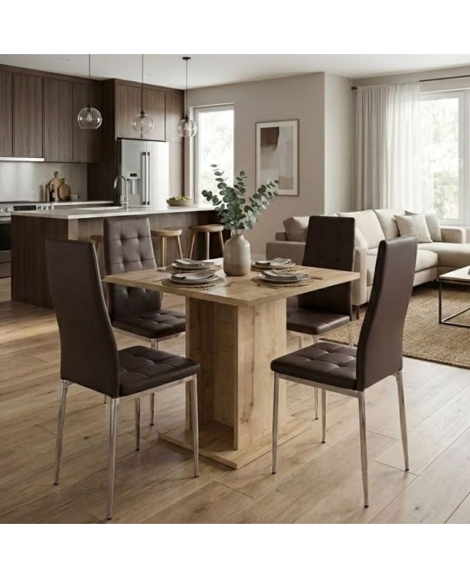 Σετ τραπεζαρία 5τμχ Allos - Rosa Megapap χρώμα sapphire oak - καφέ/χρωμίου πόδι 75x75x77εκ.
