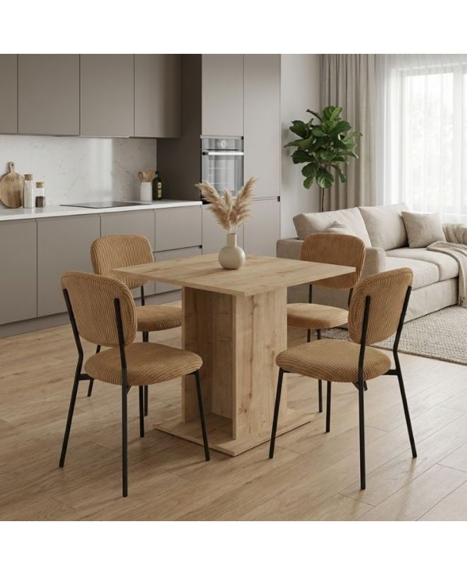 Σετ τραπεζαρία 5τμχ Allos - Kevin Megapap χρώμα sapphire oak - μουσταρδί 75x75x77εκ.