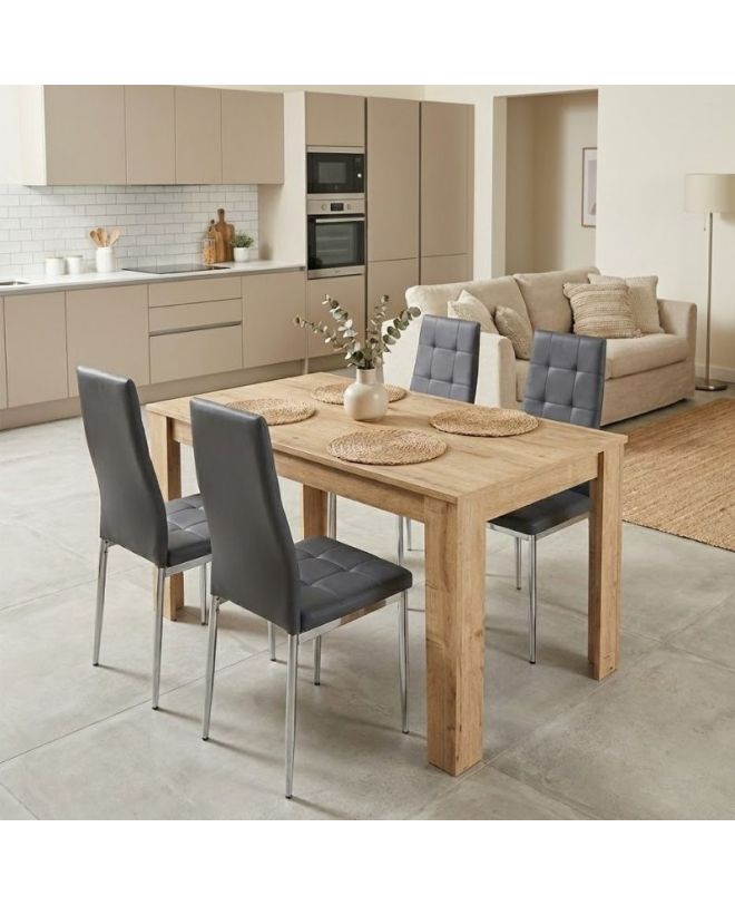 Σετ τραπεζαρία 5τμχ Darlen - Rosa Megapap χρώμα sapphire oak - γκρι/χρωμίου πόδι 125x72x74εκ.