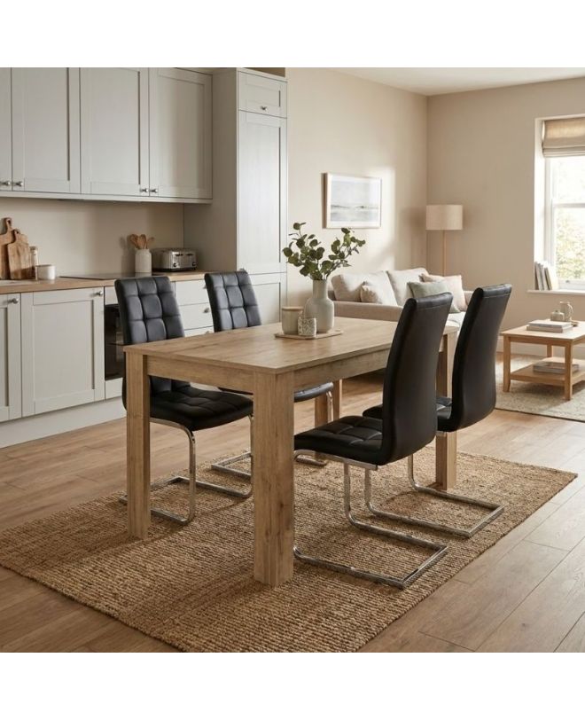 Σετ τραπεζαρία 5τμχ Darlen - Vela Megapap χρώμα sapphire oak - μαύρο 125x72x74εκ.