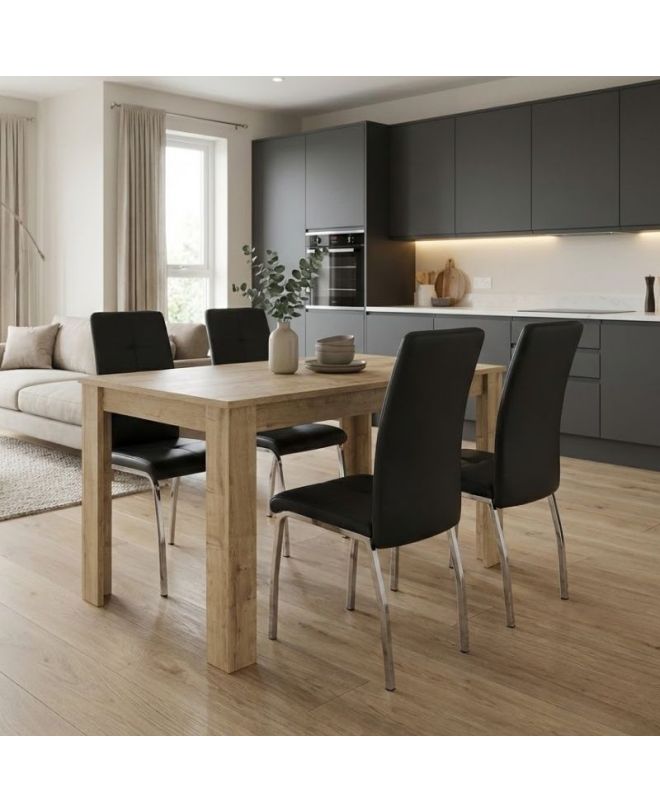 Σετ τραπεζαρία 5τμχ Darlen - Alma Megapap χρώμα sapphire oak - μαύρο 125x72x74εκ.