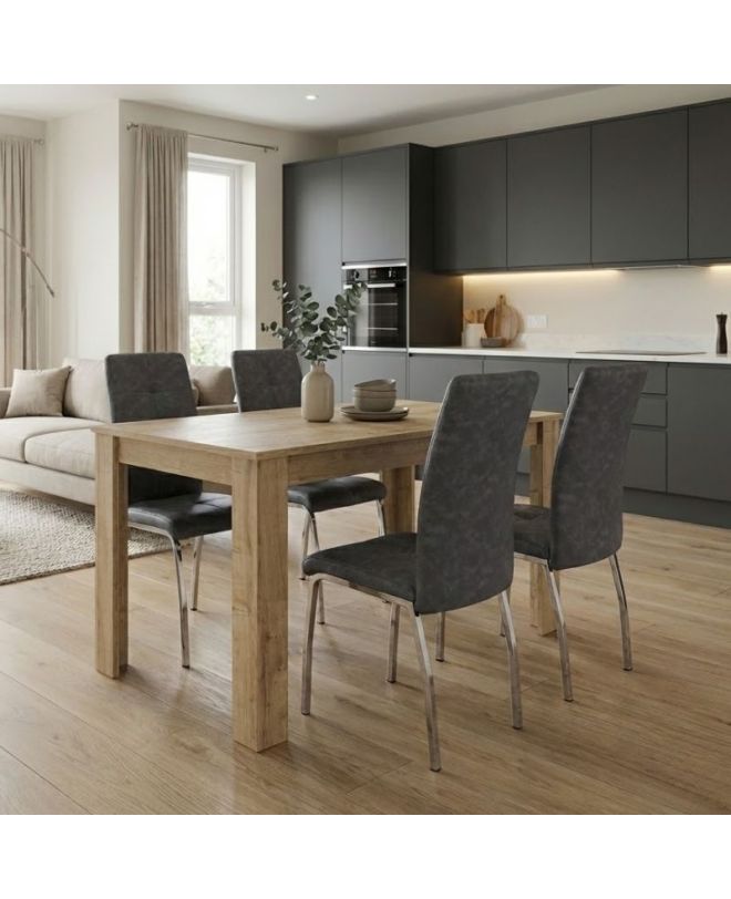 Σετ τραπεζαρία 5τμχ Darlen - Alma Megapap χρώμα sapphire oak - γκρι 125x72x74εκ.
