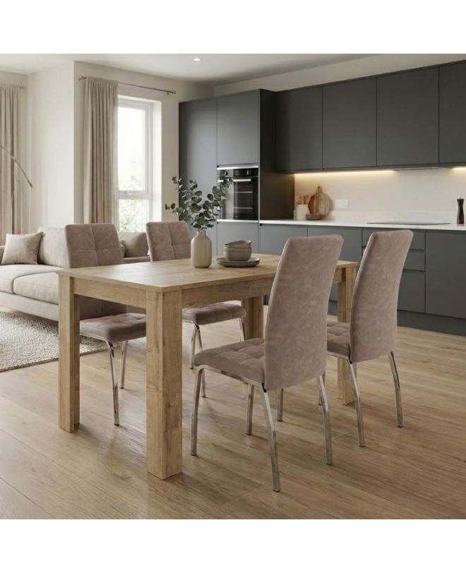 Σετ τραπεζαρία 5τμχ Darlen - Alma Megapap χρώμα sapphire oak - μπεζ 125x72x74εκ.
