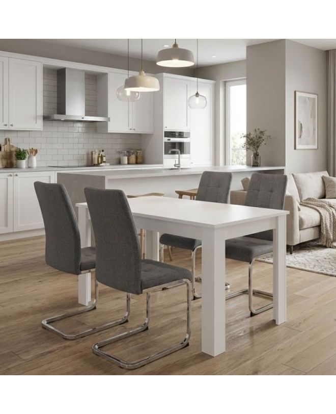 Σετ τραπεζαρία 5τμχ Darlen - Laura Megapap χρώμα λευκό - γκρι 125x72x74εκ.