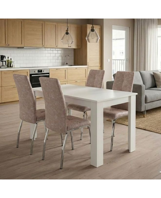 Σετ τραπεζαρία 5τμχ Darlen - Alma Megapap χρώμα λευκό - μπεζ 125x72x74εκ.