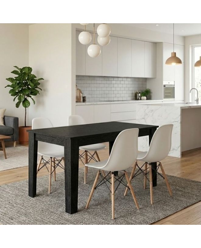 Σετ τραπεζαρία 5τμχ Darlen - Nova Megapap χρώμα sencron black - λευκό 125x72x74εκ.