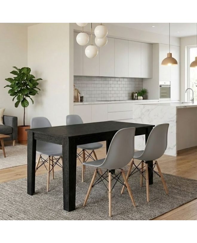 Σετ τραπεζαρία 5τμχ Darlen - Nova Megapap χρώμα sencron black - γκρι 125x72x74εκ.