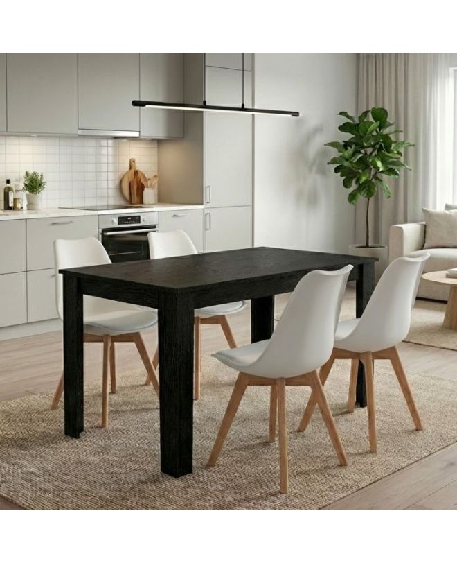 Σετ τραπεζαρία 5τμχ Darlen - Viva Megapap χρώμα sencron black - λευκό/φυσικό πόδι 125x72x74εκ.
