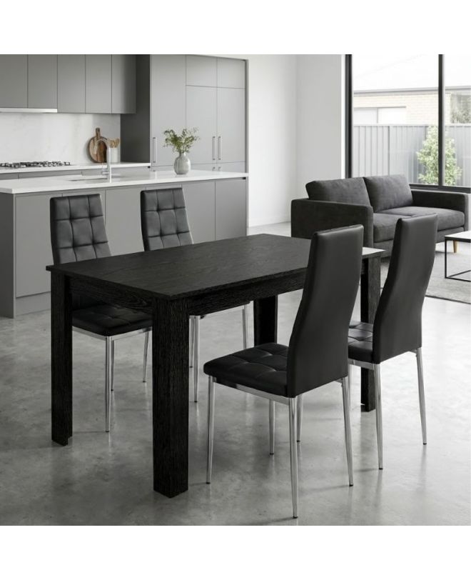 Σετ τραπεζαρία 5τμχ Darlen - Rosa Megapap χρώμα sencron black - μαύρο/χρωμίου πόδι 125x72x74εκ.
